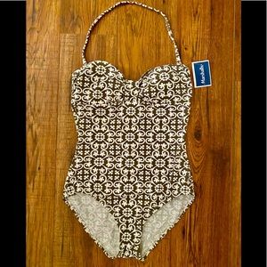 Tommy Bahama Swimsuit - 8 white /brown print ,NWT